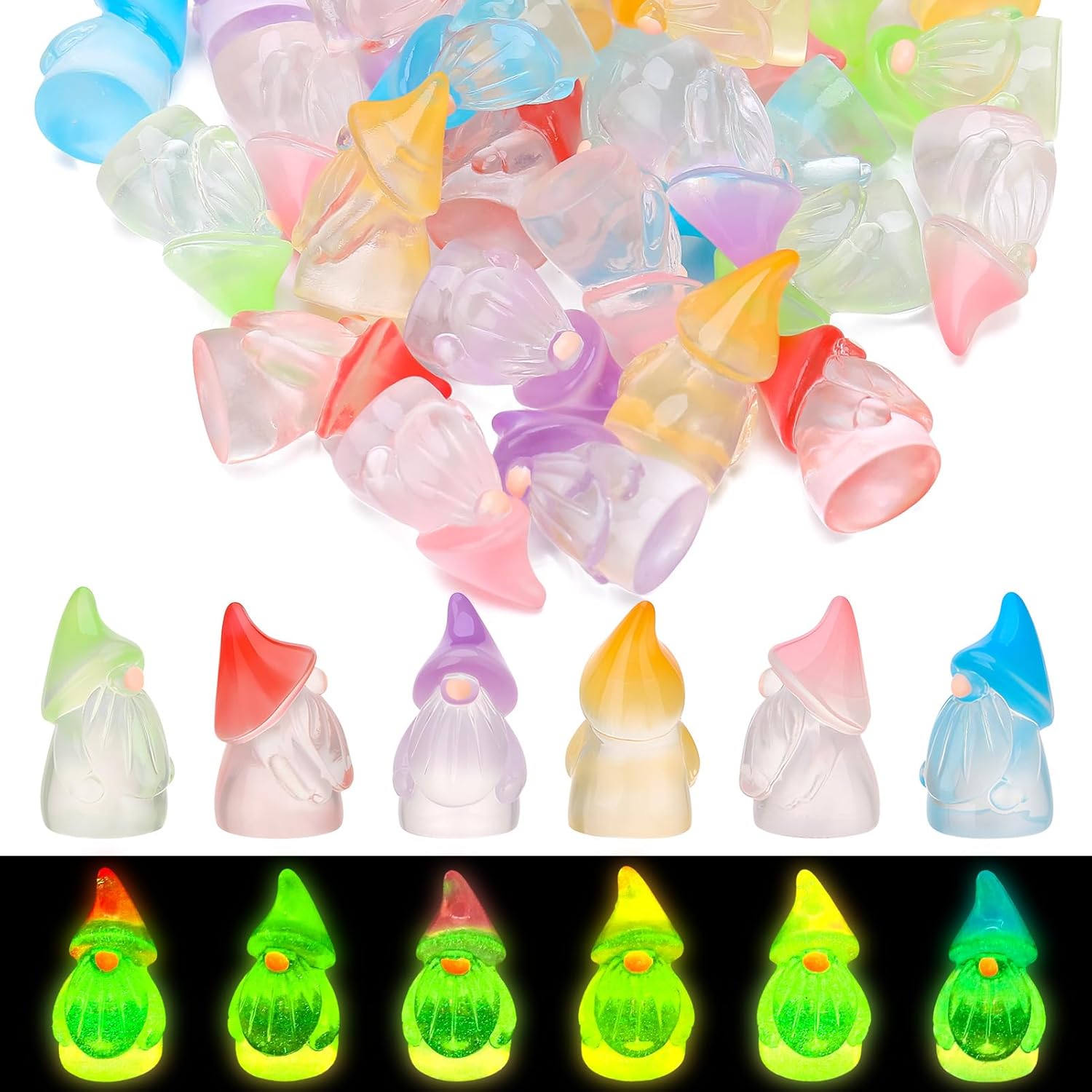30pcs Mini Gnome Figurines Glow Resin Fairy Garden Decor Set