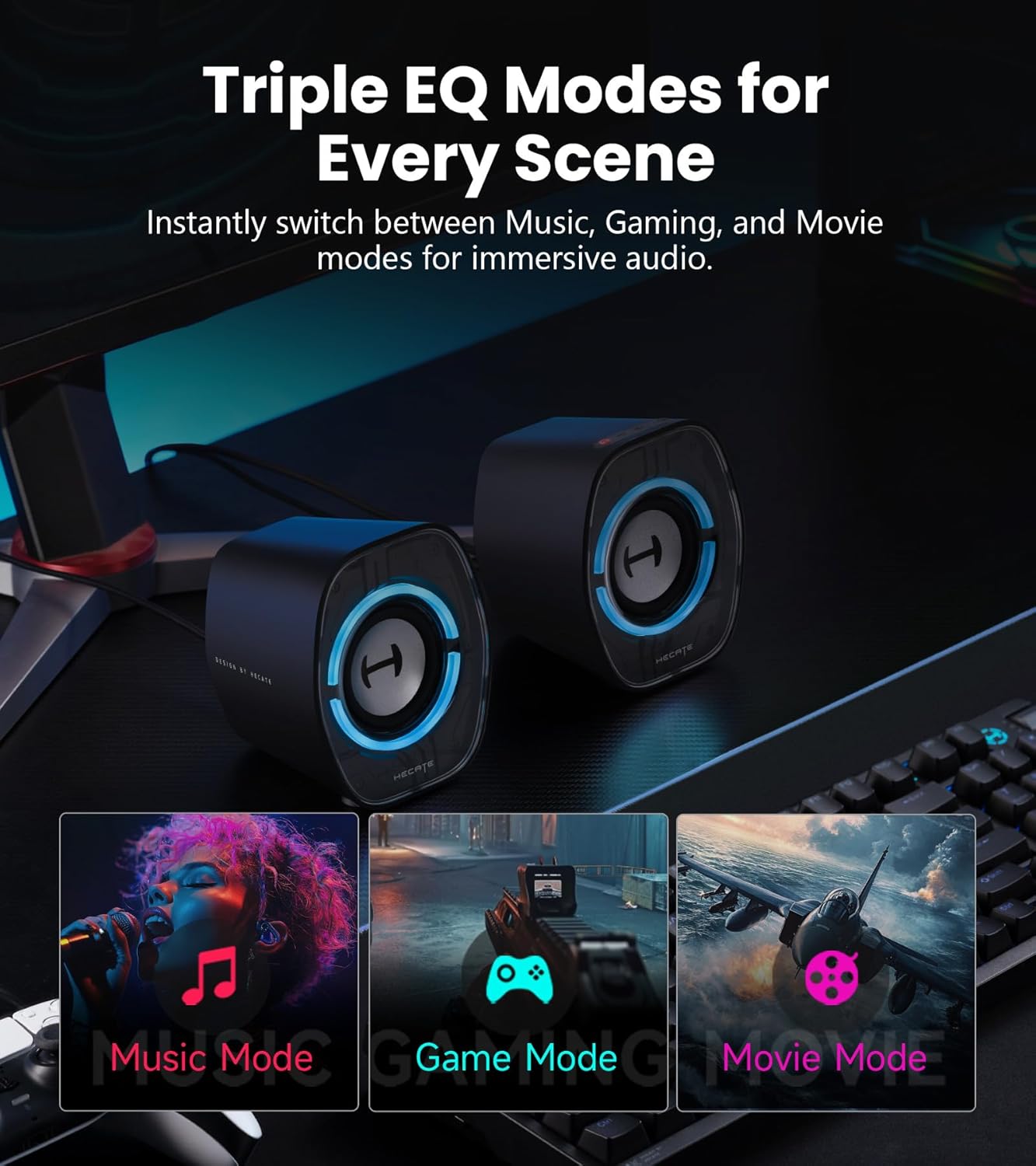 Gaming PC Speakers RGB Bluetooth USB AUX Compact Desktop