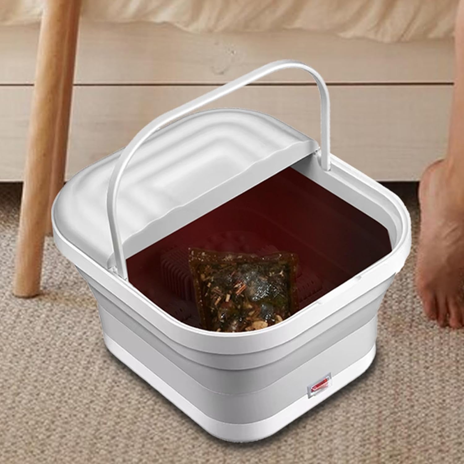 Foldable Foot Spa Bath Heat Massage Rollers Red Light Tub