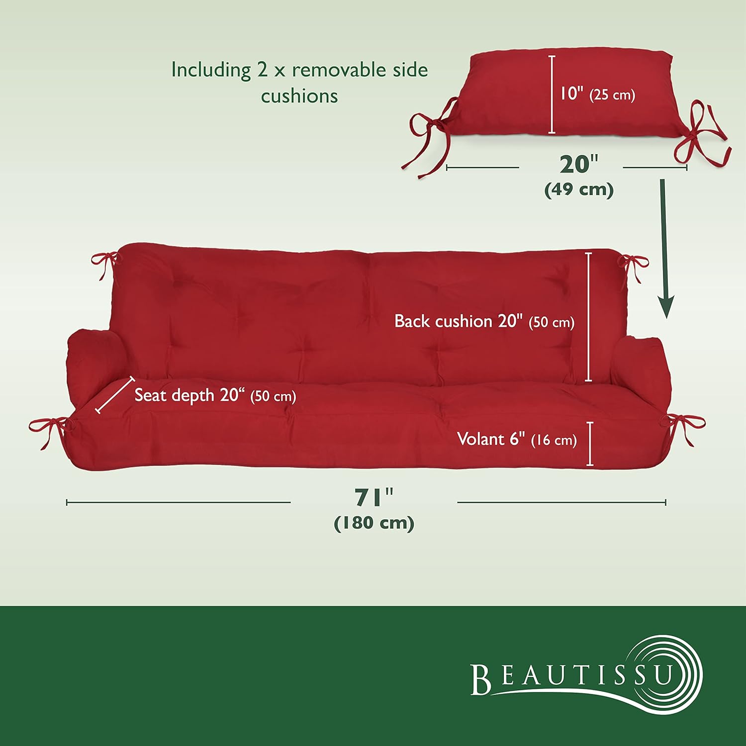 3 Seater Garden Swing Seat Cushion 180x50x8cm Red