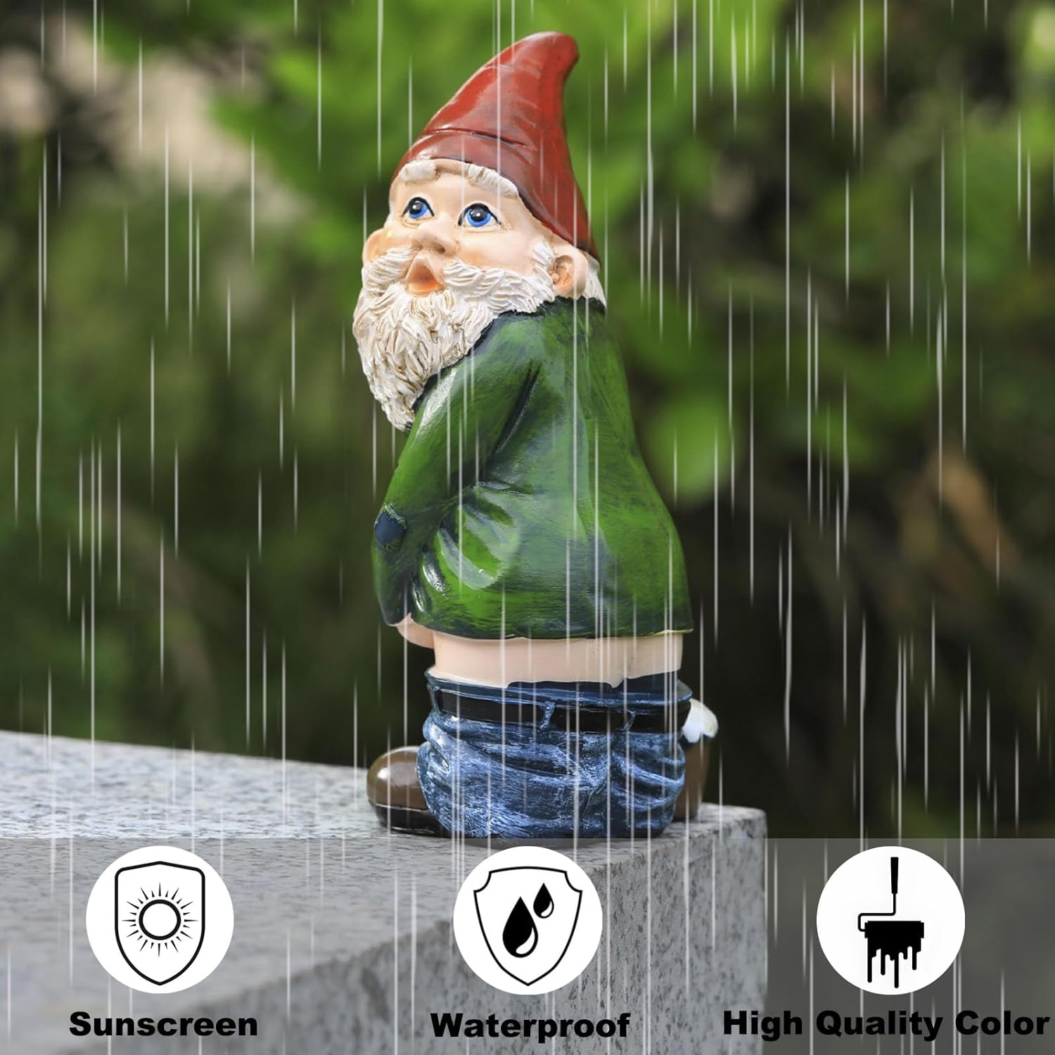 Funny Garden Gnome Statue Resin Waterproof Outdoor Decor 15cm