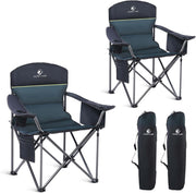 Set of 2 Heavy Duty Folding Camping Chairs 200kg Cooler Green