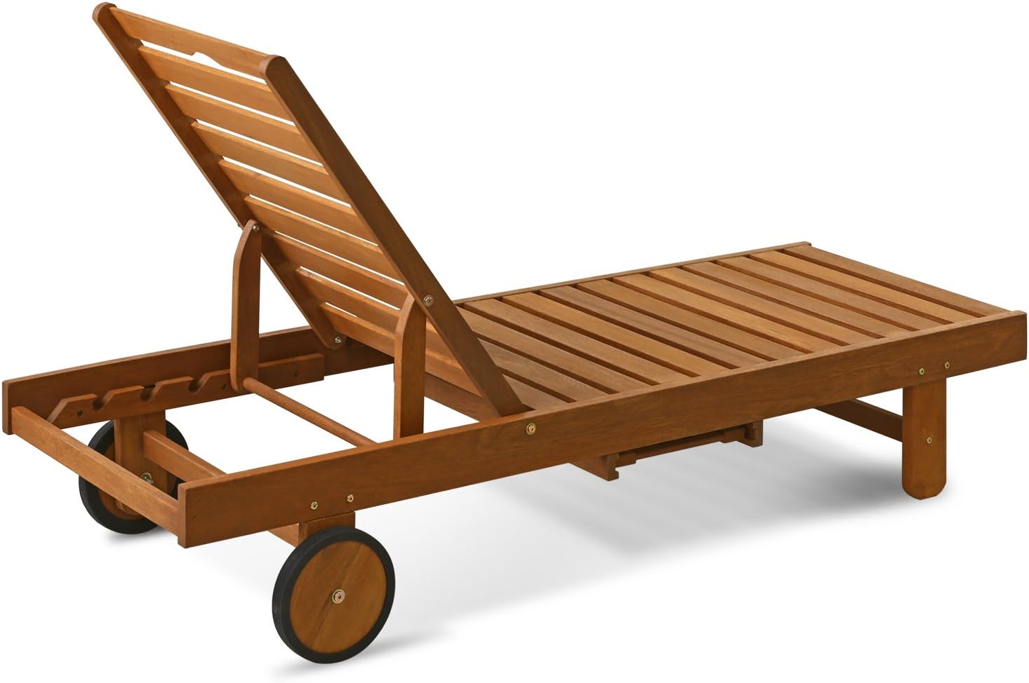 Wooden Outdoor Lounger Chair with Pull Out Tray Natural Patio