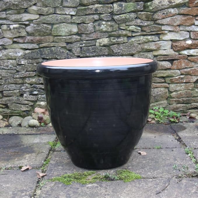 Extra Large Gloss Plant Pot 49cm Black Indoor Outdoor Planter