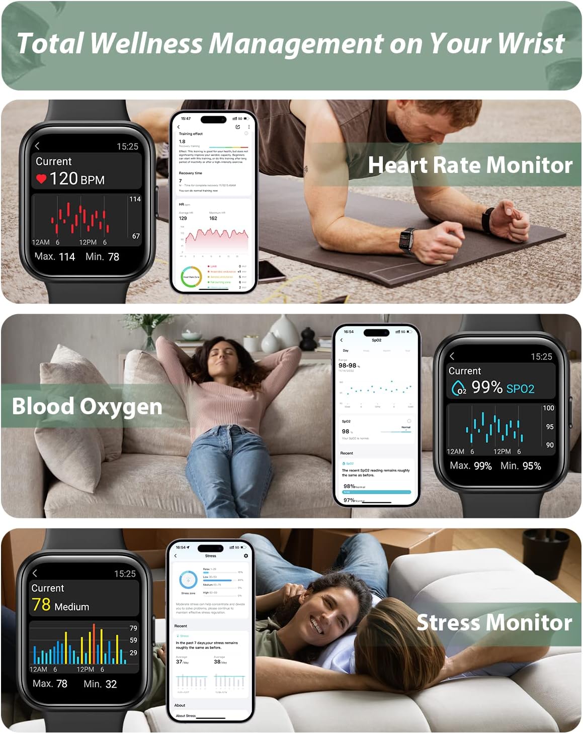Smart Watch Bluetooth Calling Alexa Fitness Tracker 120 Sports Waterproof