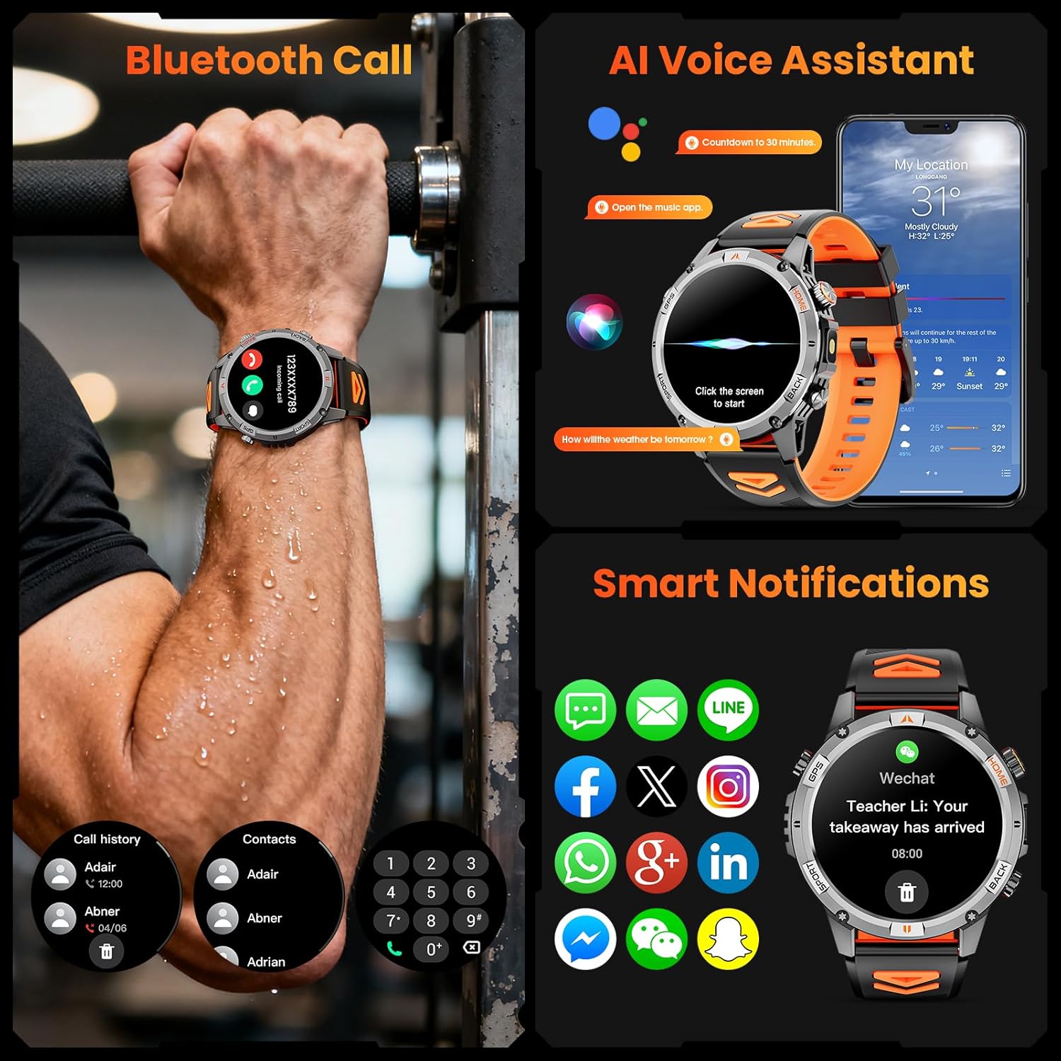 Military GPS Smart Watch LED Flashlight 100 Sports