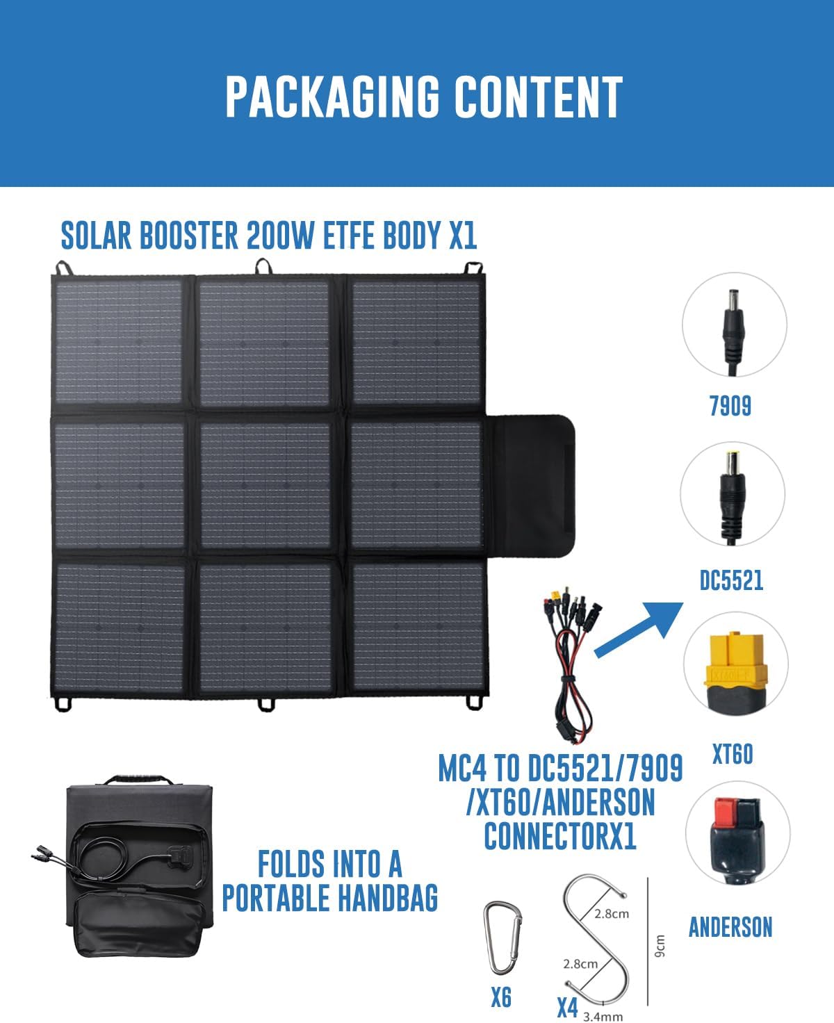 200W Portable Solar Panel Foldable MC4 Charger IP67 Camping RV