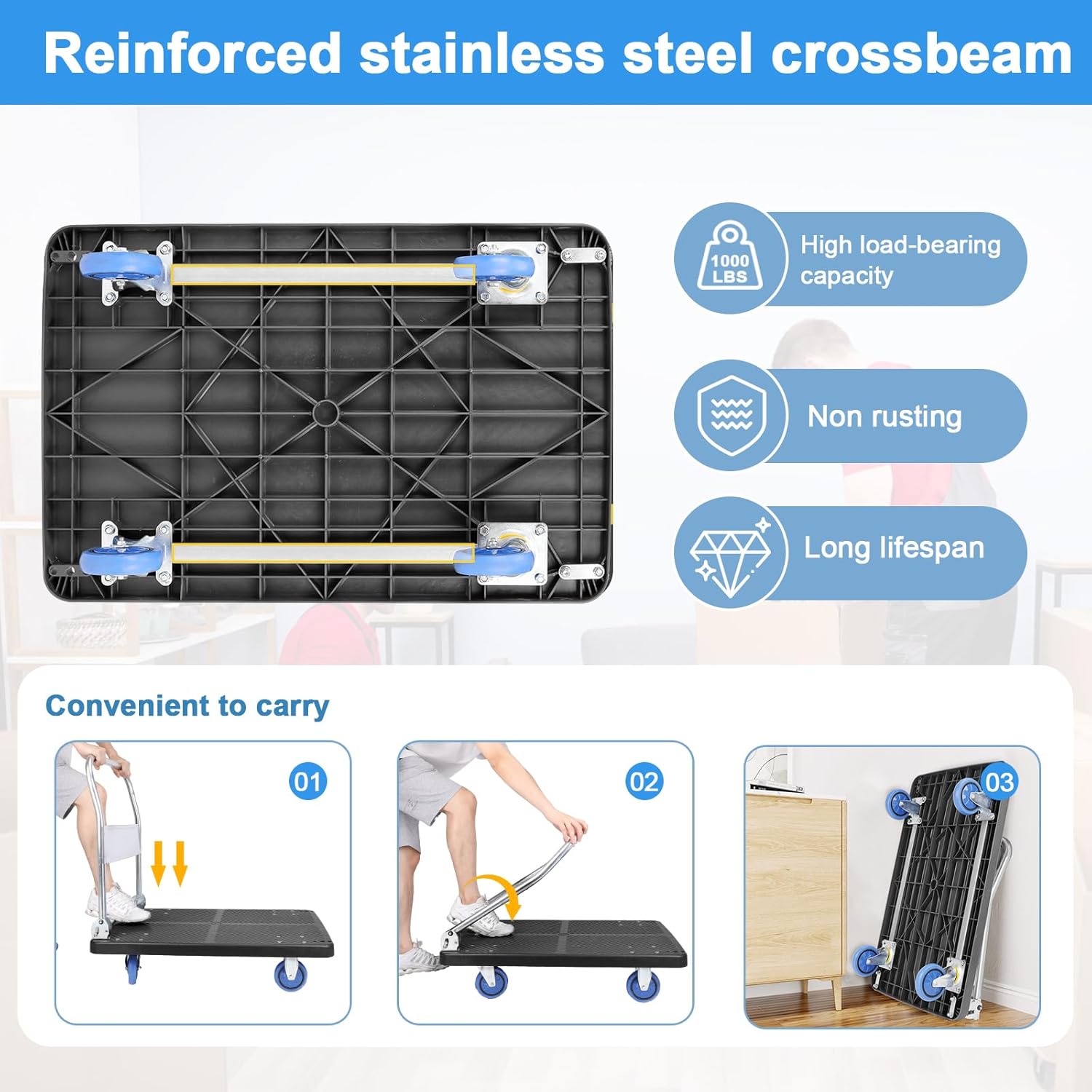 150KG Folding Platform Trolley Flatbed Sack Truck Cart