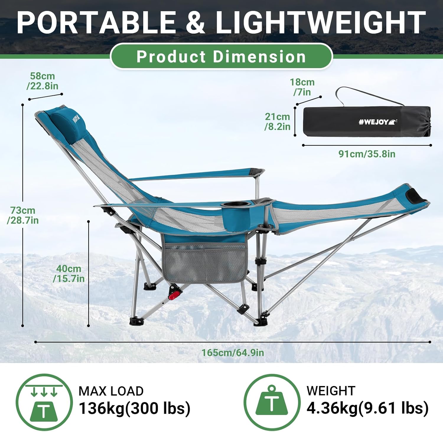 Set of 2 Reclining Camping Chairs Cyan