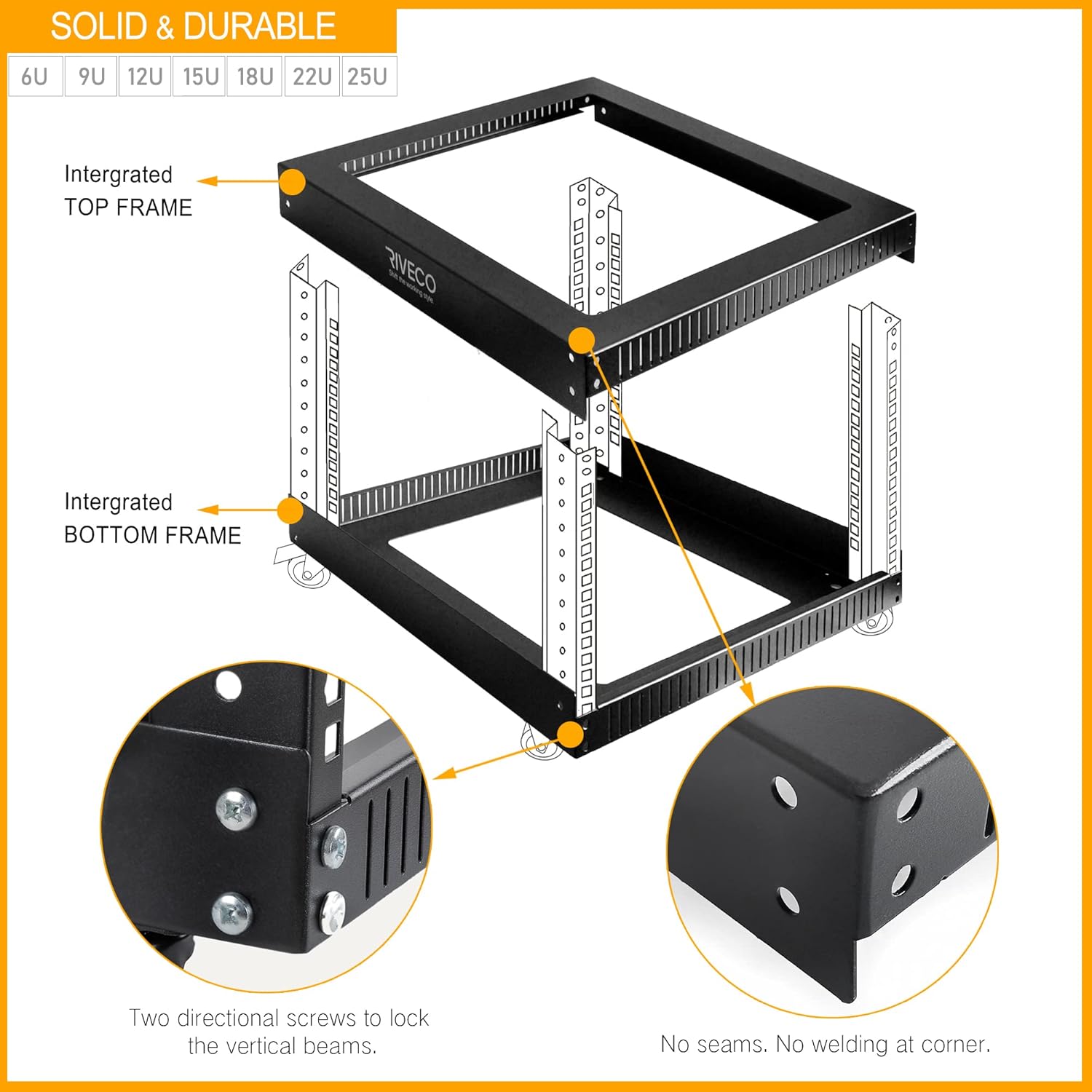15U 19 Inch Open Frame Server Rack with Wheels Shelf PDU