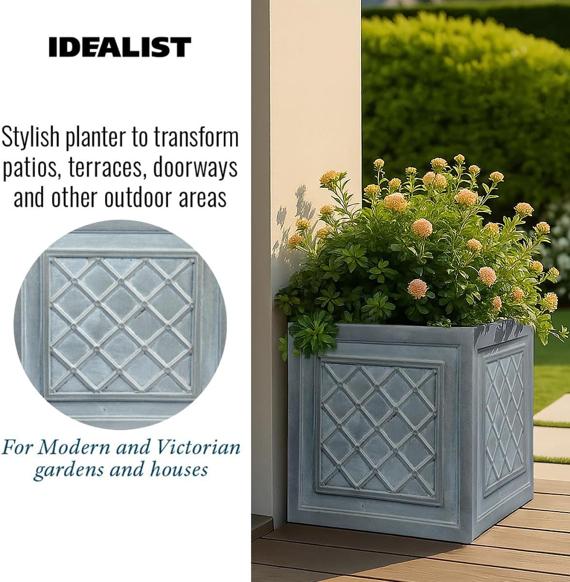 45cm Square Planter Grey Lattice Stone Effect Tree Pot