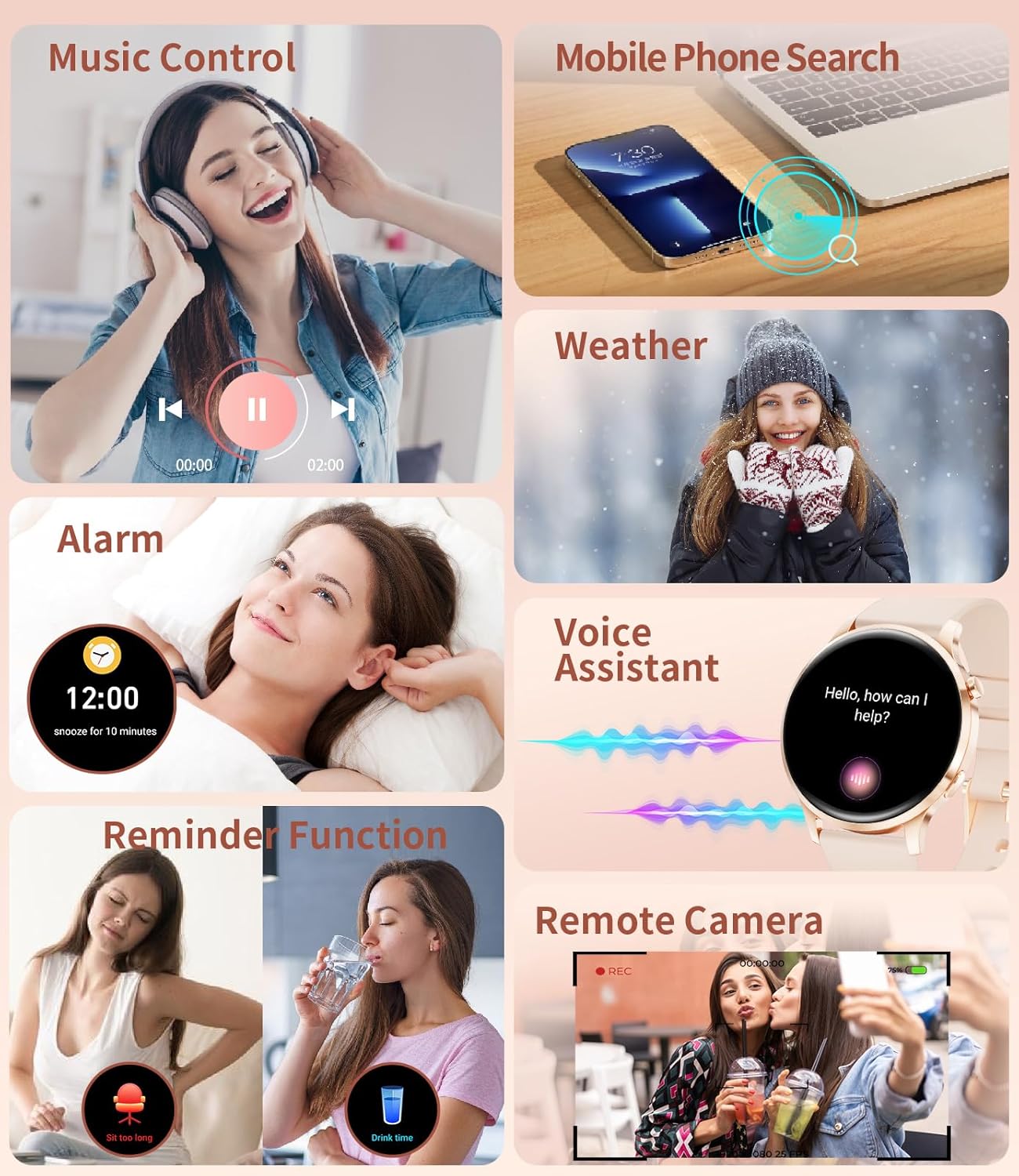 Womens AMOLED Smart Watch Rose Gold Bluetooth Call