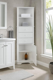 Corner Tall Bathroom Cabinet White Drawer Shelf Unit