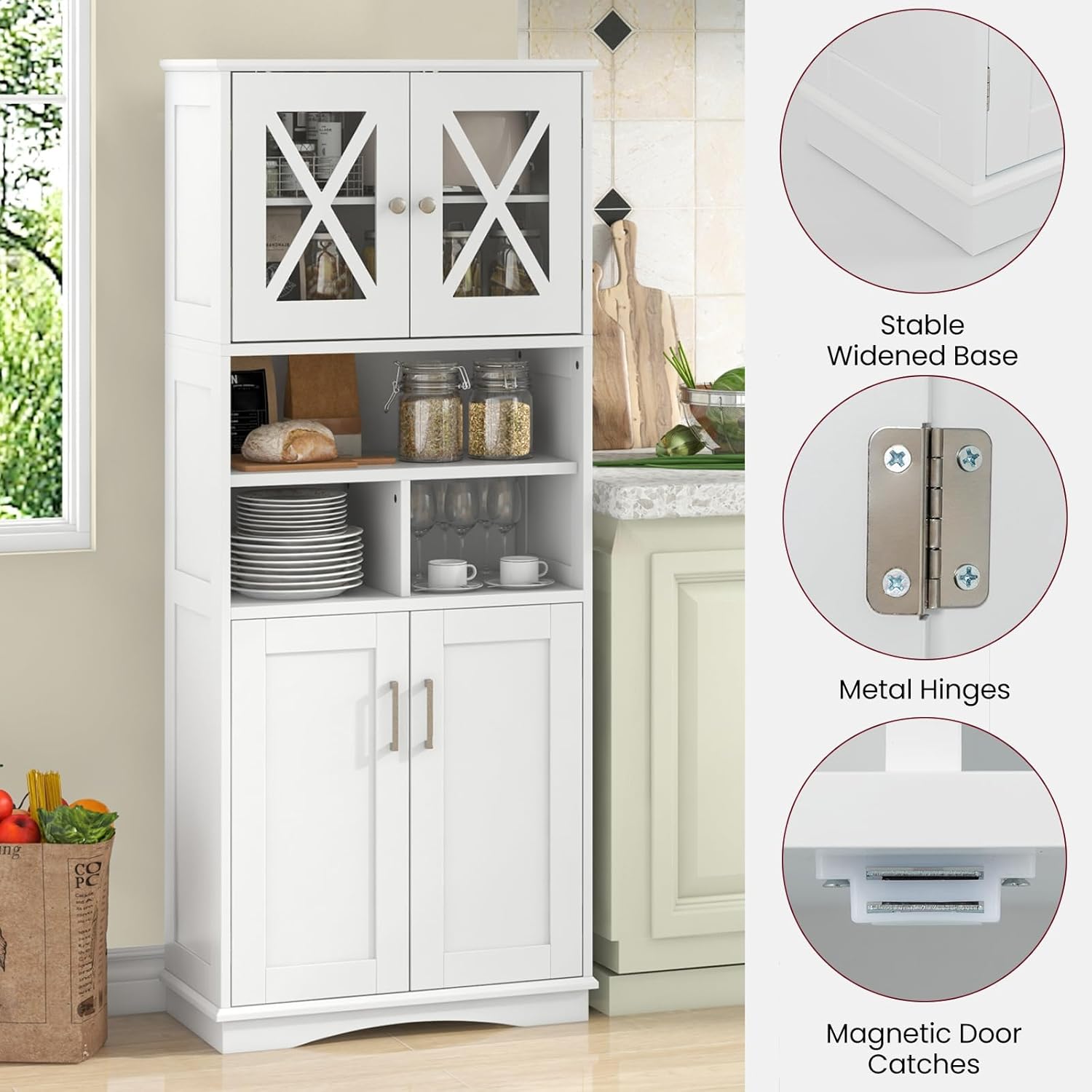 Tall Bathroom Storage Cabinet 4 Door Shelf Unit White