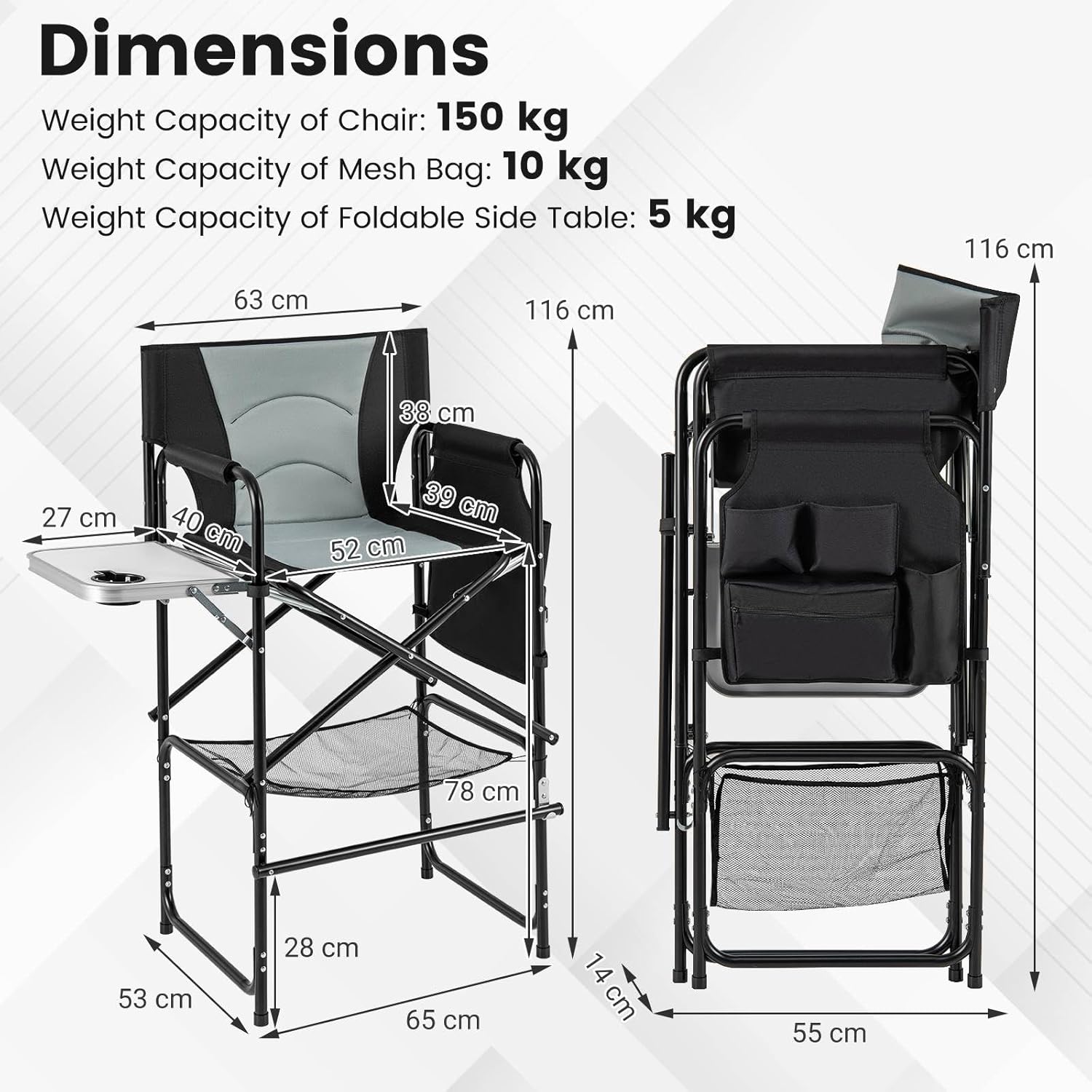 Tall Folding Directors Chair with Side Table Footrest