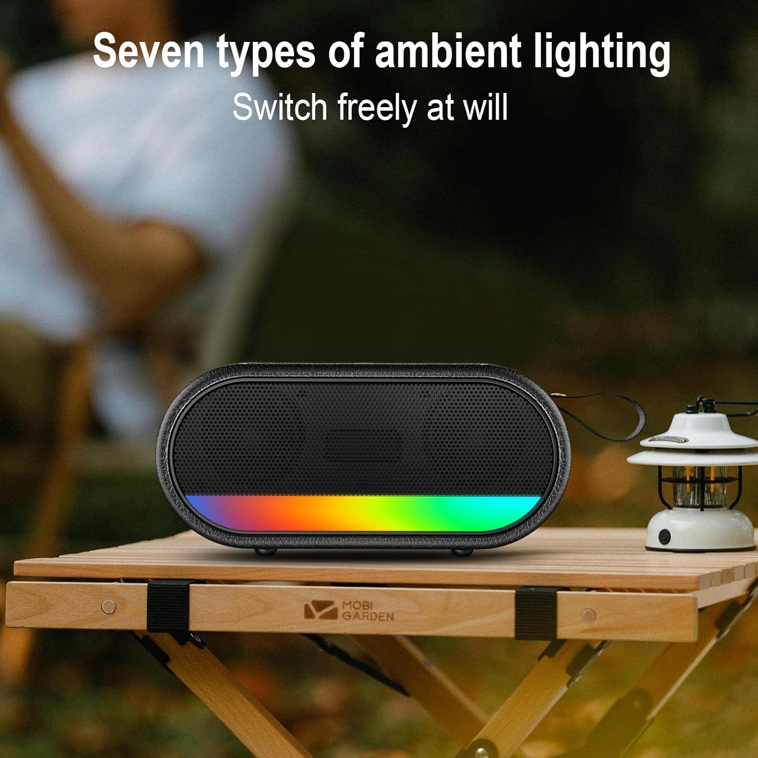 Portable Bluetooth Speaker 5.3 Bass Waterproof IPX6 RGB Lights