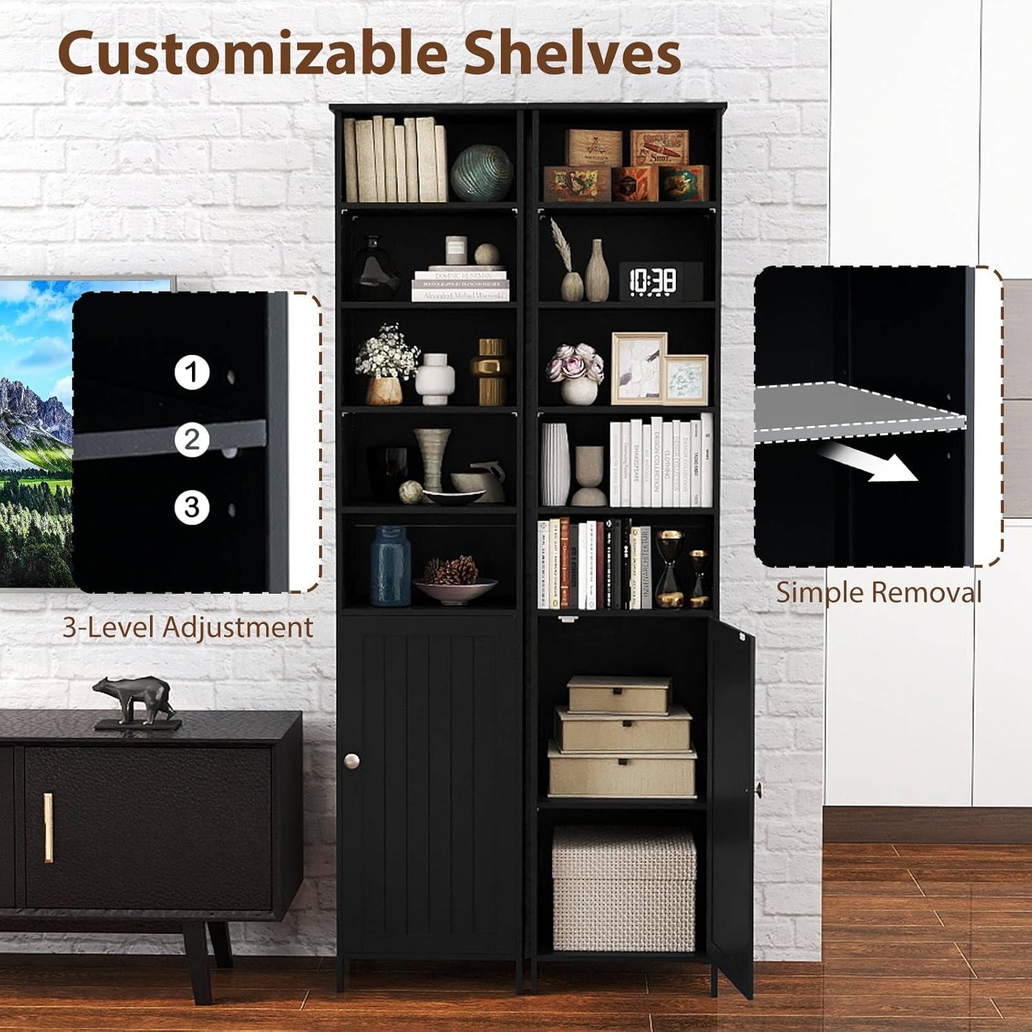 Tall Bathroom Storage Cabinet Shelf Cupboard Black