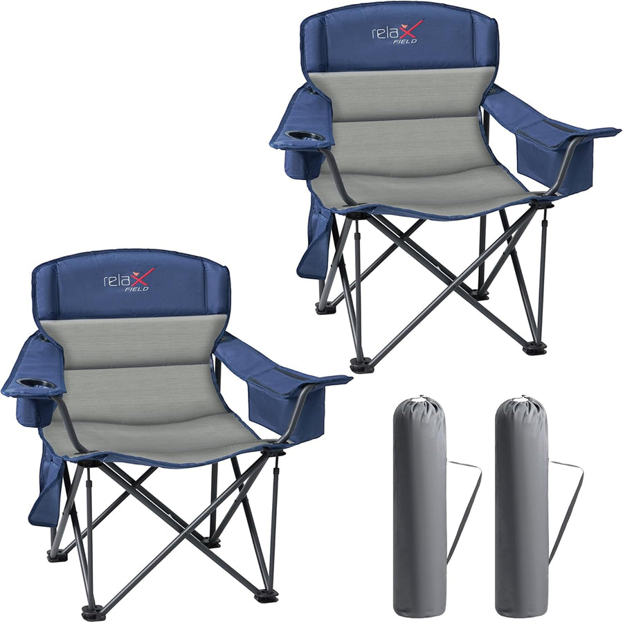 Set of 2 Oversized Camping Chairs Heavy Duty 200KG Blue