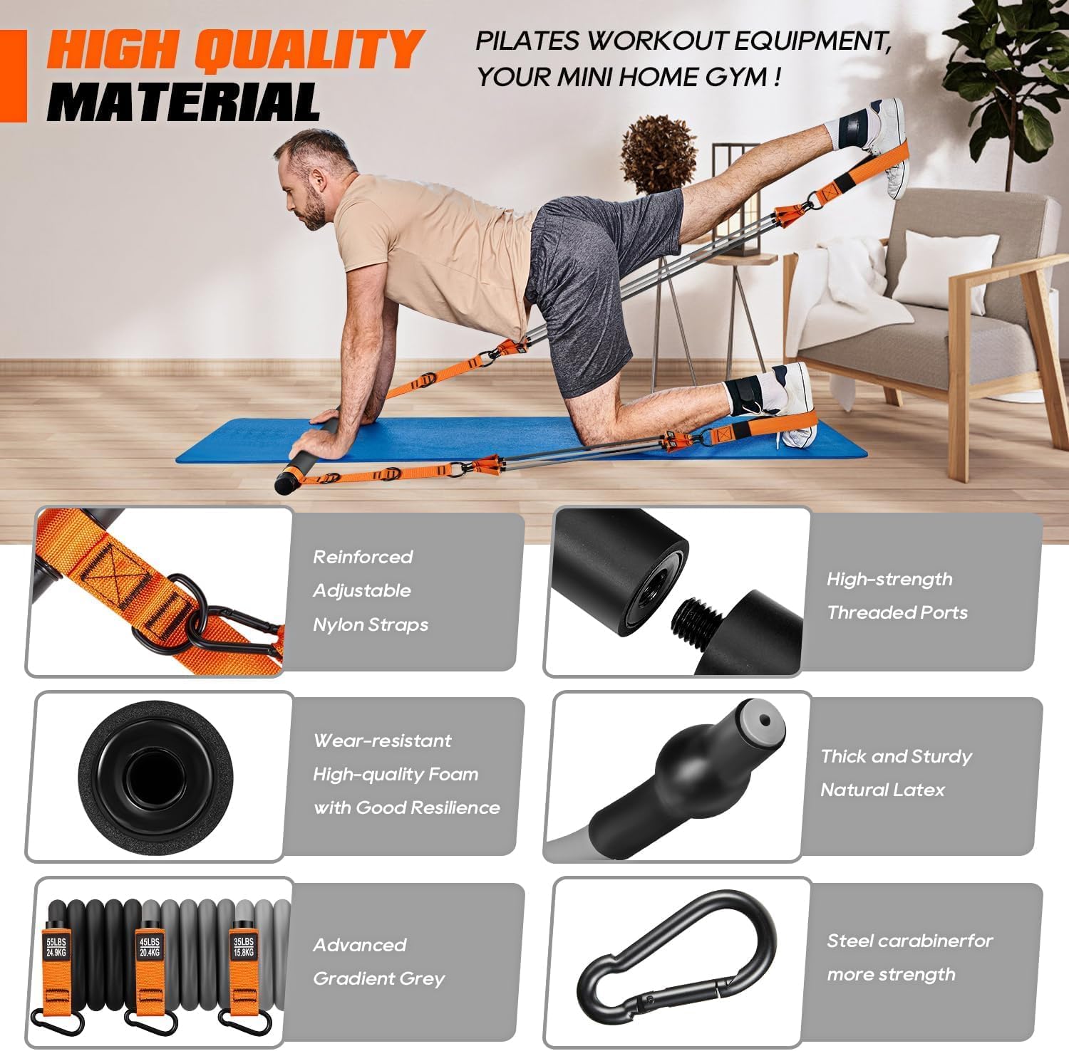 Pilates Bar Kit Resistance Bands Set Portable Home Gym 270lb