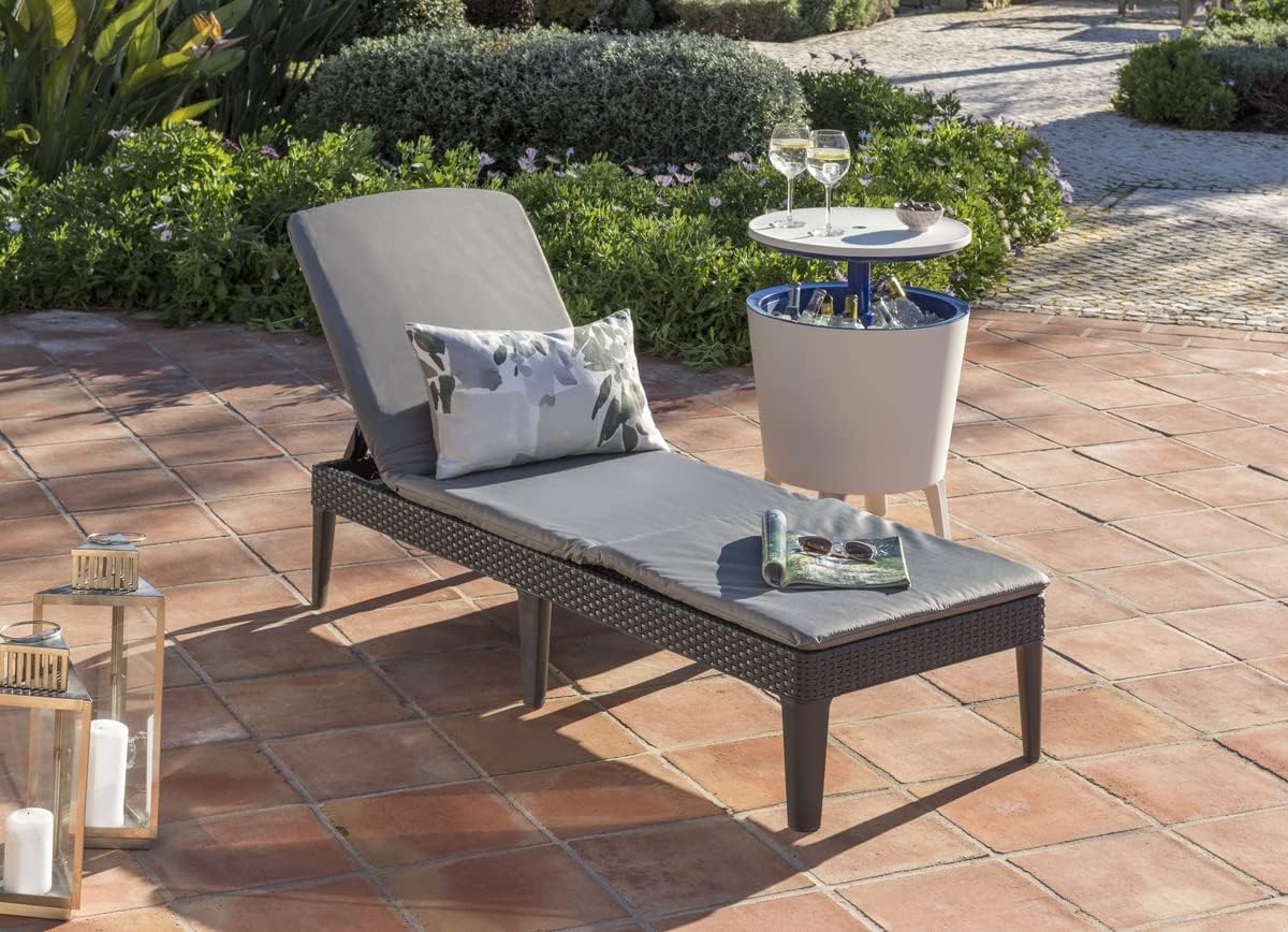 Folding Garden Sun Lounger Adjustable Backrest Cushion Grey