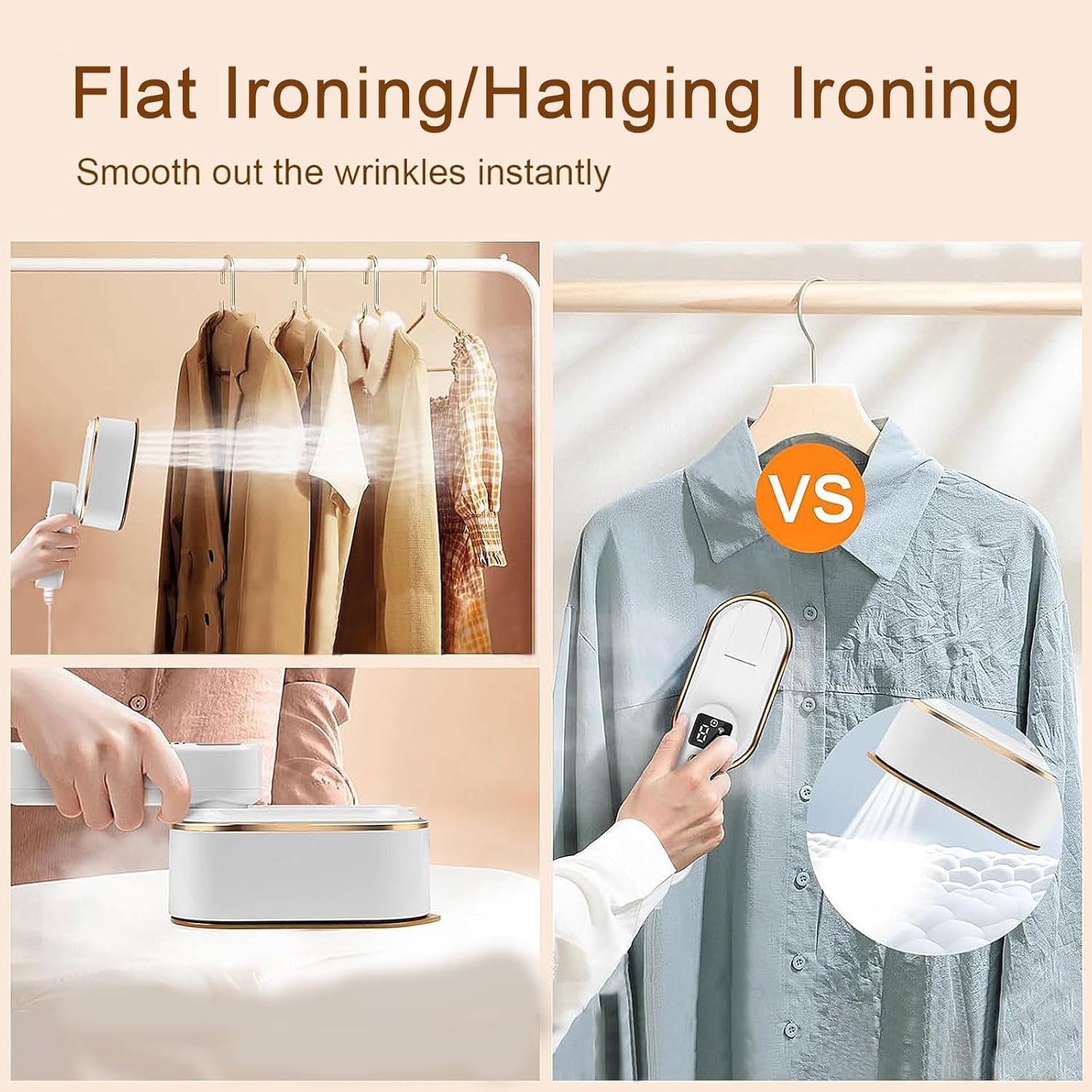 Travel Garment Steamer 1300W 10s Heat LCD 2in1 Foldable