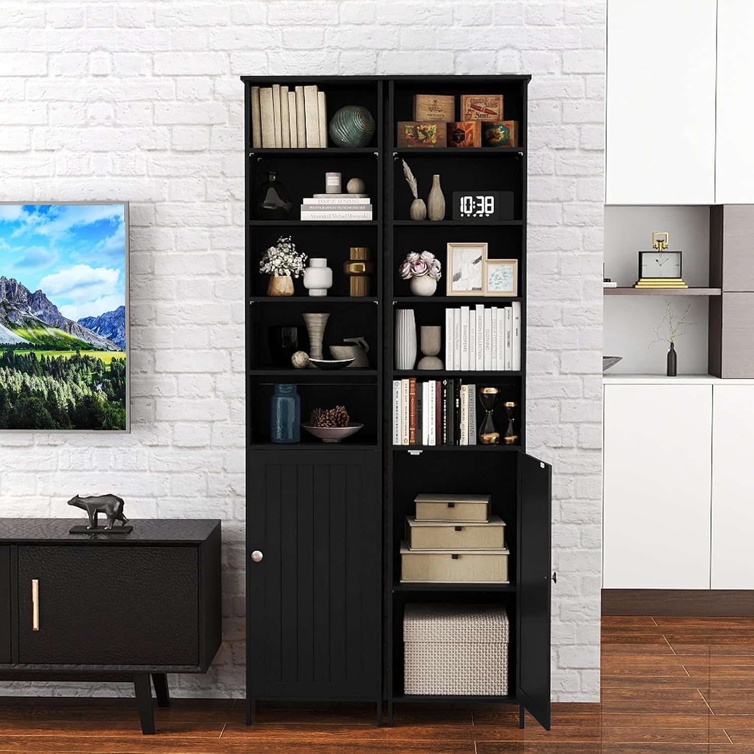 Tall Bathroom Storage Cabinet Black Adjustable Shelf Unit