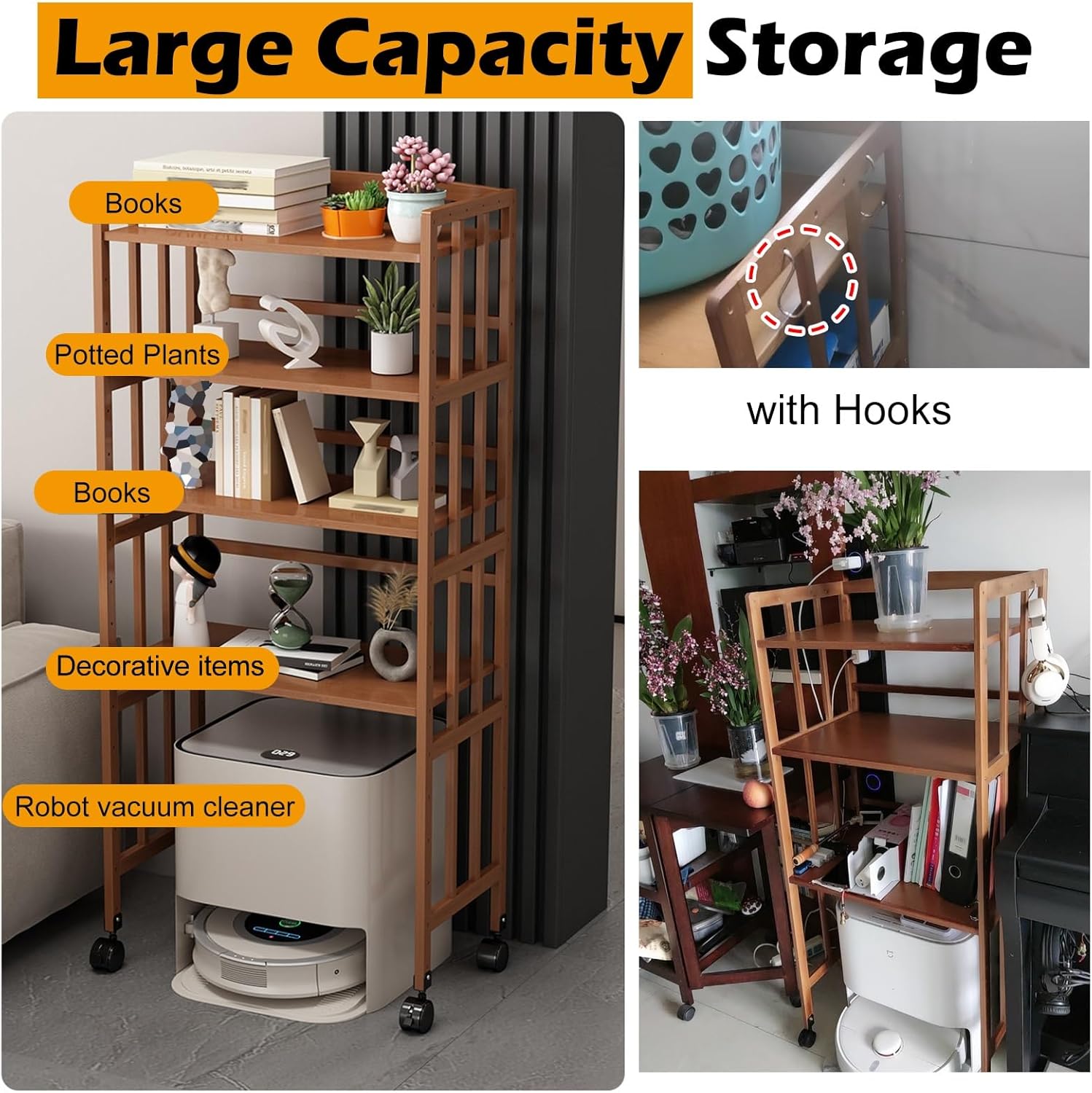 Extra Wide Robot Vacuum Storage Shelf Mobile Cabinet Adjustable 4 Tier