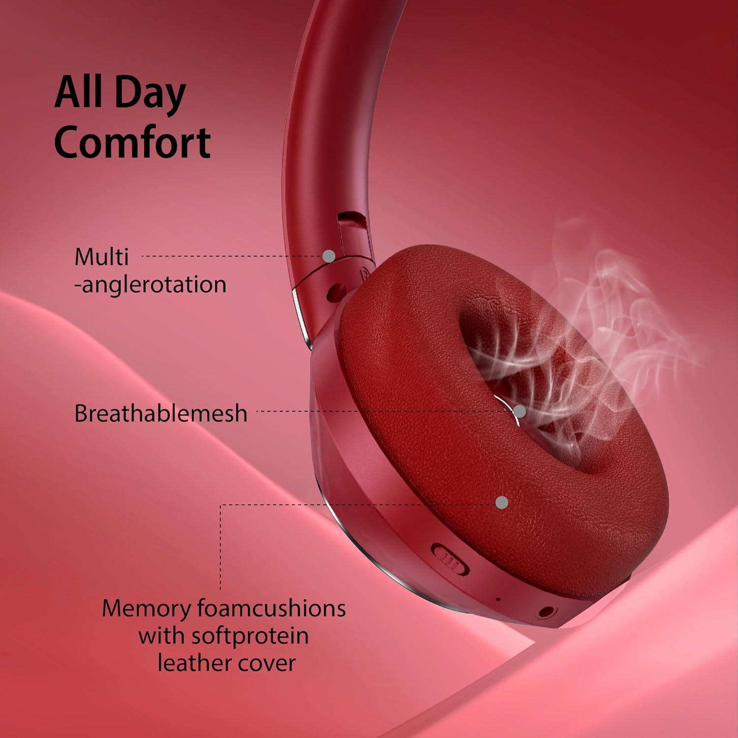 Wireless Noise Cancelling Over Ear Headphones 100Hr Battery Red