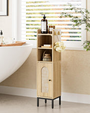 Slim Tall Bathroom Storage Cabinet Waterproof Oak Rattan Unit