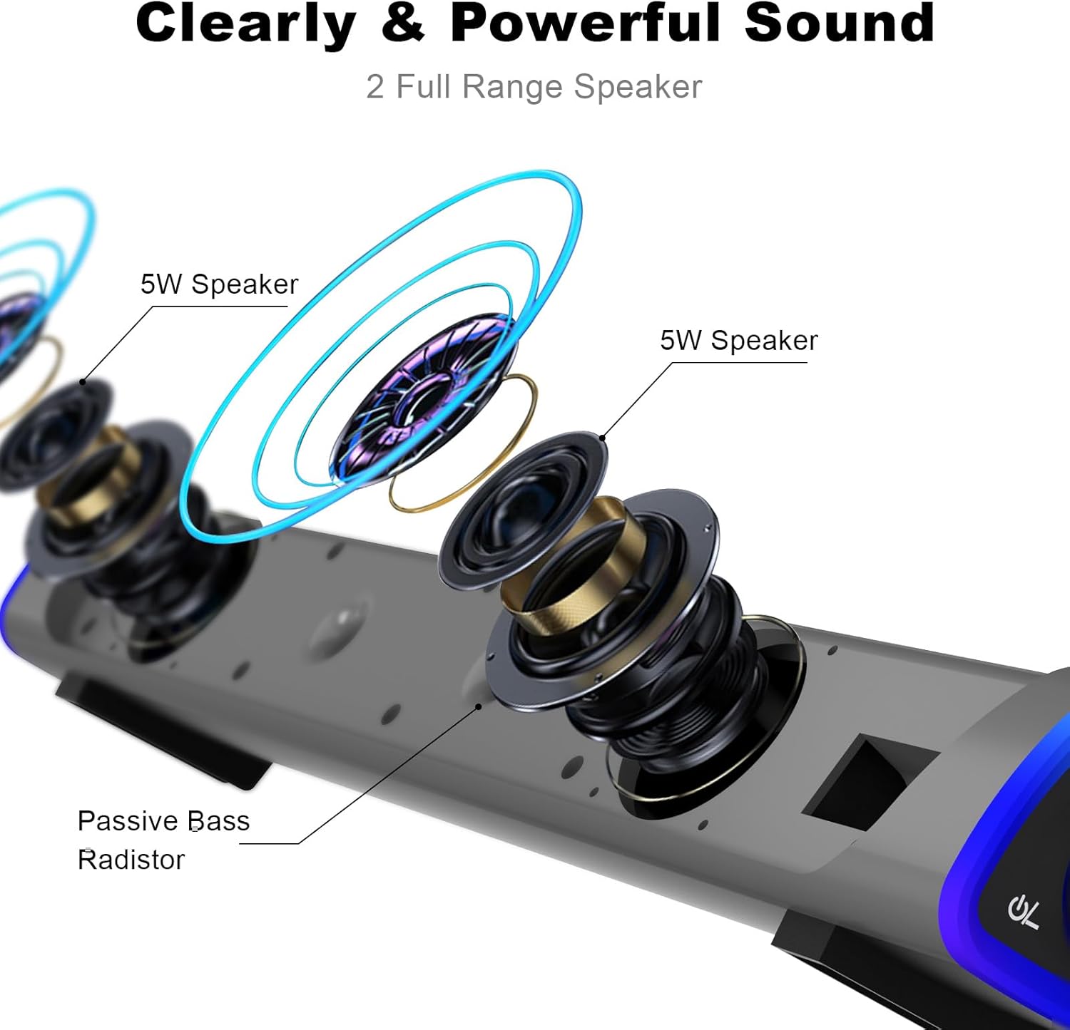USB Computer Soundbar Speakers RGB LED Desktop PC Laptop