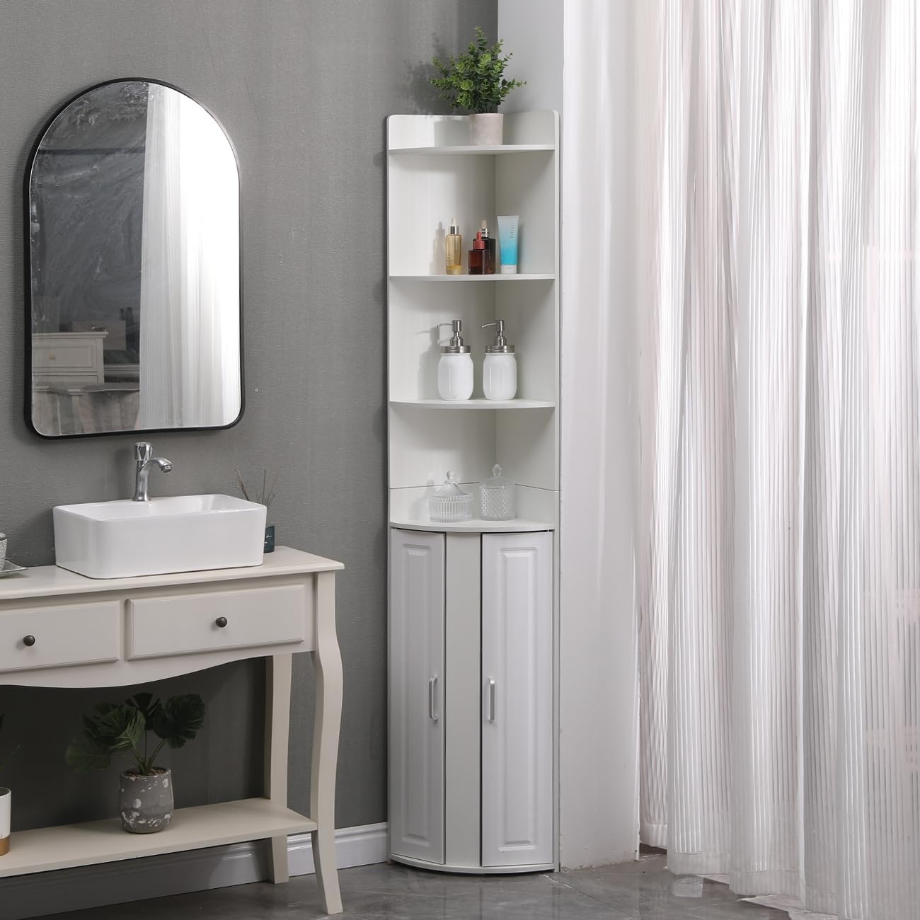 Tall Slim Bathroom Cabinet White Corner Storage Shelves Unit