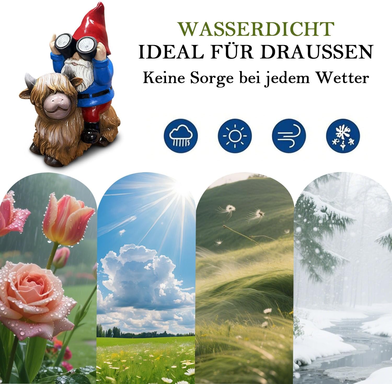 Solar Highland Cow Gnome Garden Statue LED Light Outdoor Decor