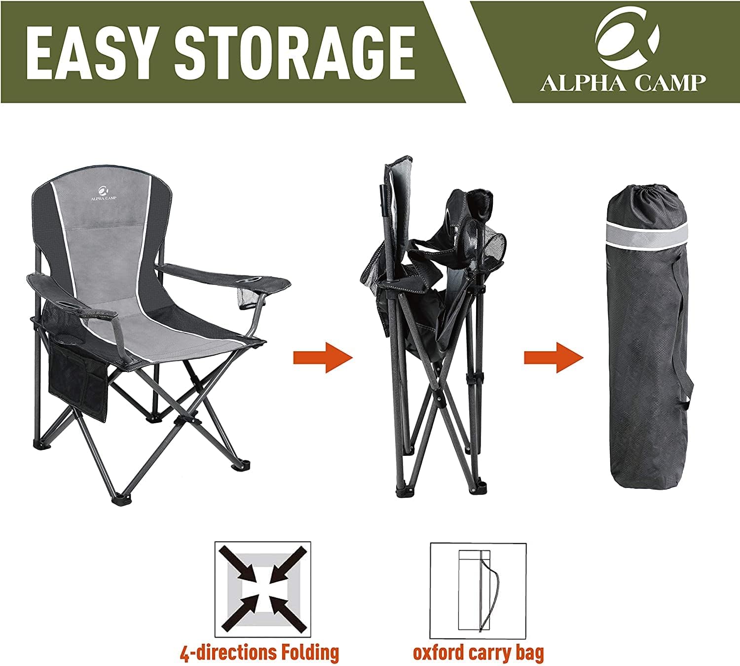 Oversized Camping Chair 160kg Heavy Duty Black Grey