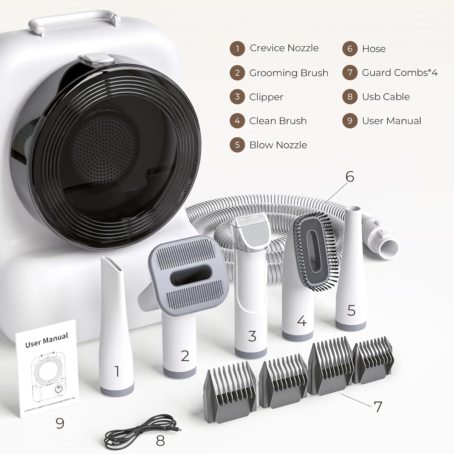 Dog Grooming Vacuum Dryer 15000Pa 3L Pet Hair Clipper Kit White