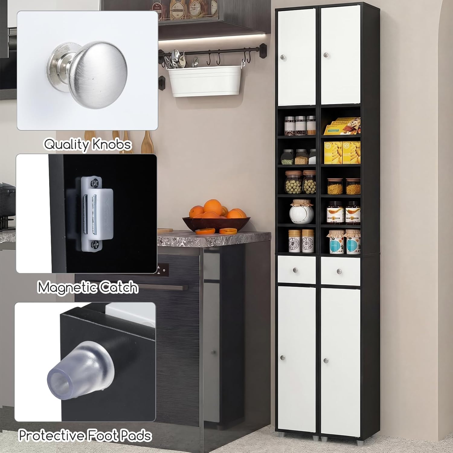 Tall Slim Storage Cabinet Black White Drawer Shelf Unit