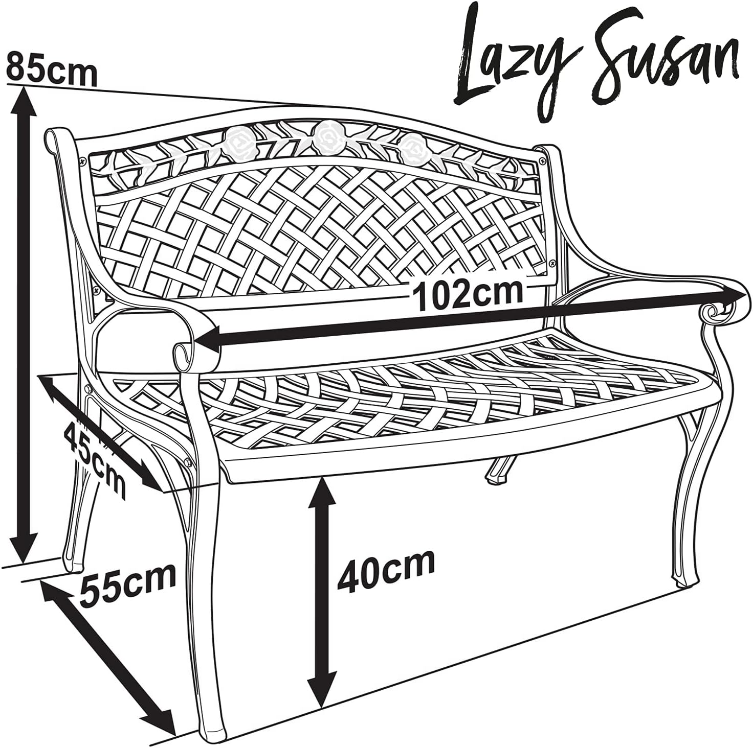 Cast Aluminium Garden Bench Outdoor Patio Seat w/Cushion Slate Grey