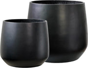 Set of 2 Large Black Planters 55cm 43cm Fibrestone Pots