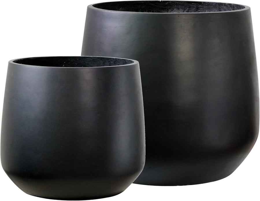 Set of 2 Large Black Planters 55cm 43cm Fibrestone Pots