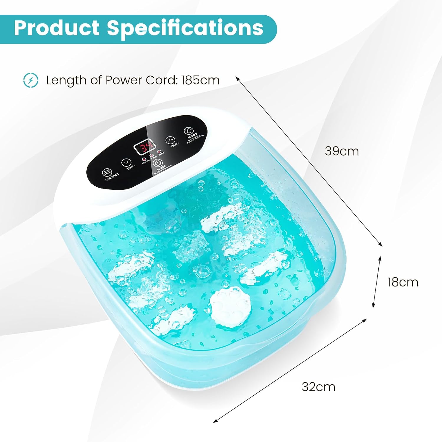 Electric Foot Spa Bath Heater Bubble Massage Roller Pedicure Tub