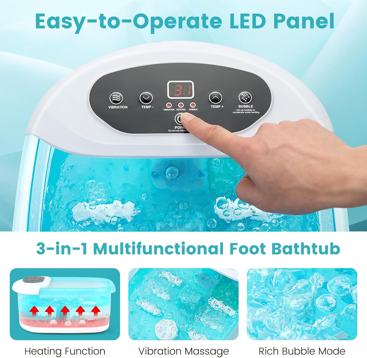 Electric Foot Spa Bath Heater Bubble Massage Roller Pedicure Tub