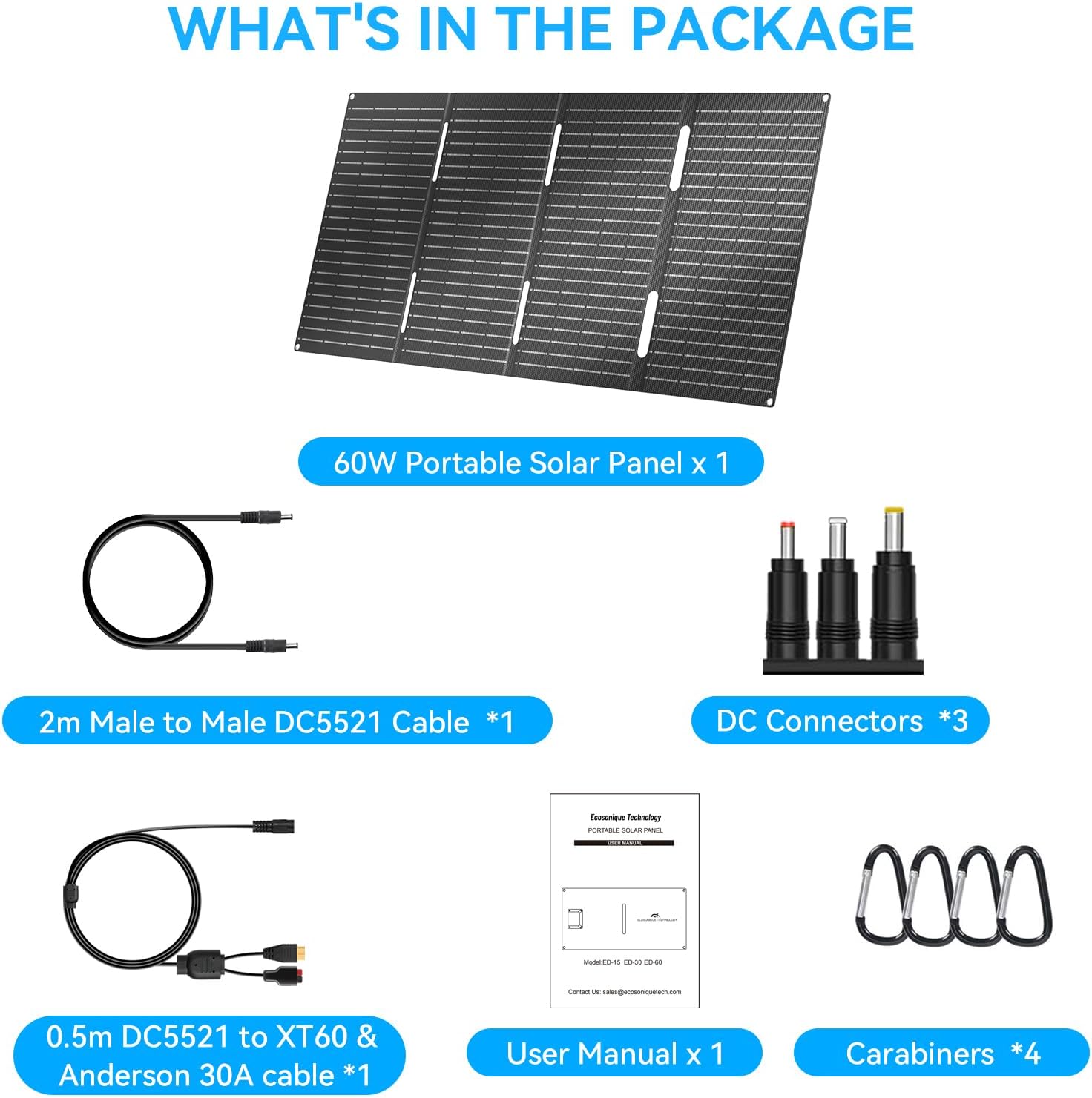 60W Foldable Solar Panel Charger Portable USB C USB A Camping Power