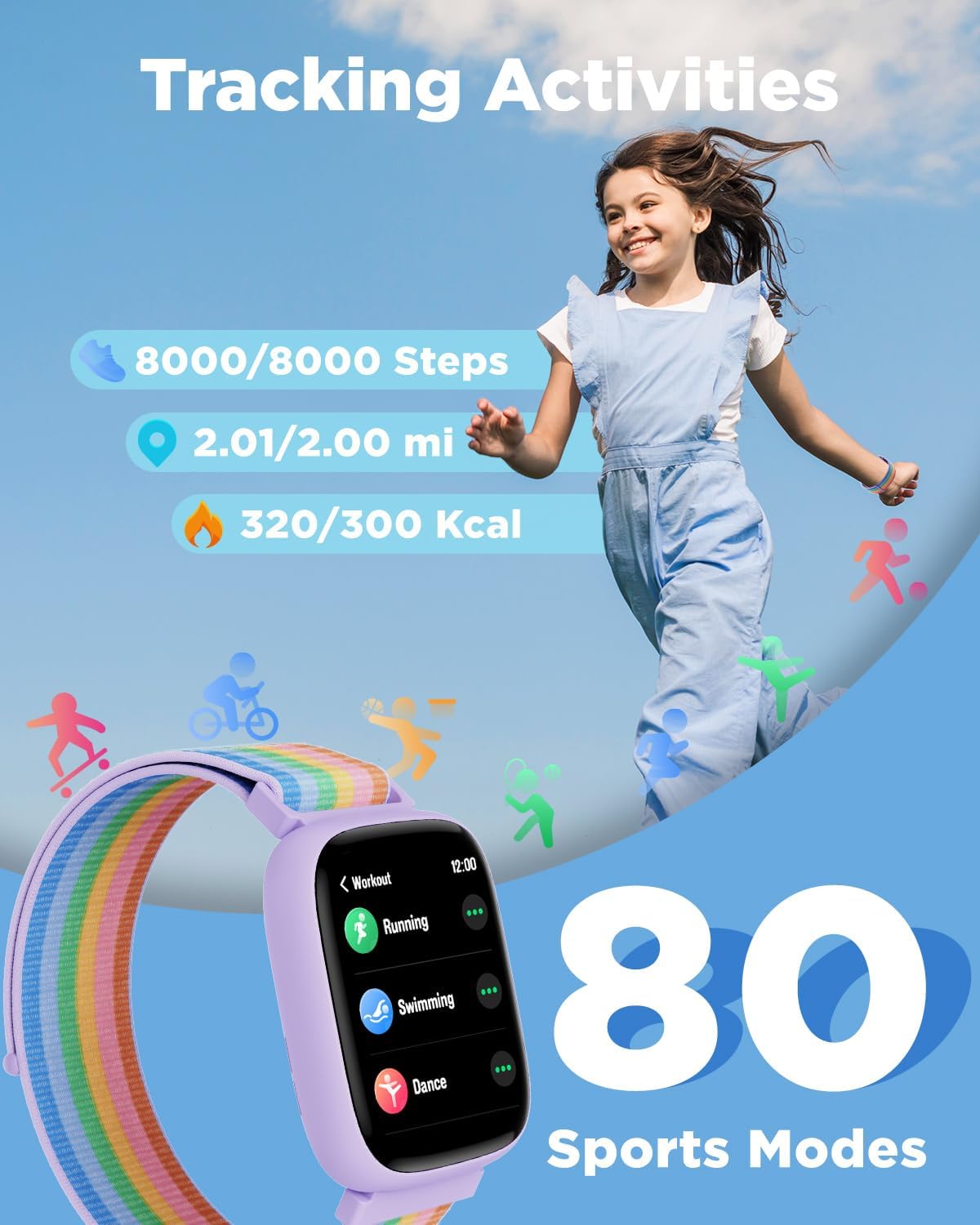 Kids Smart Watch Fitness Tracker Games IP68 1.8