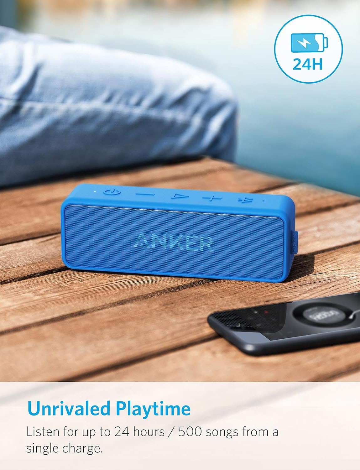 Portable Bluetooth Speaker 12W Stereo Bass Waterproof 24 Hour Playtime
