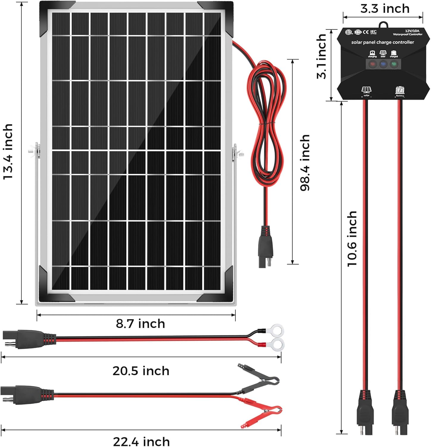 10W Solar Panel Kit 12V MPPT Battery Charger RV Boat