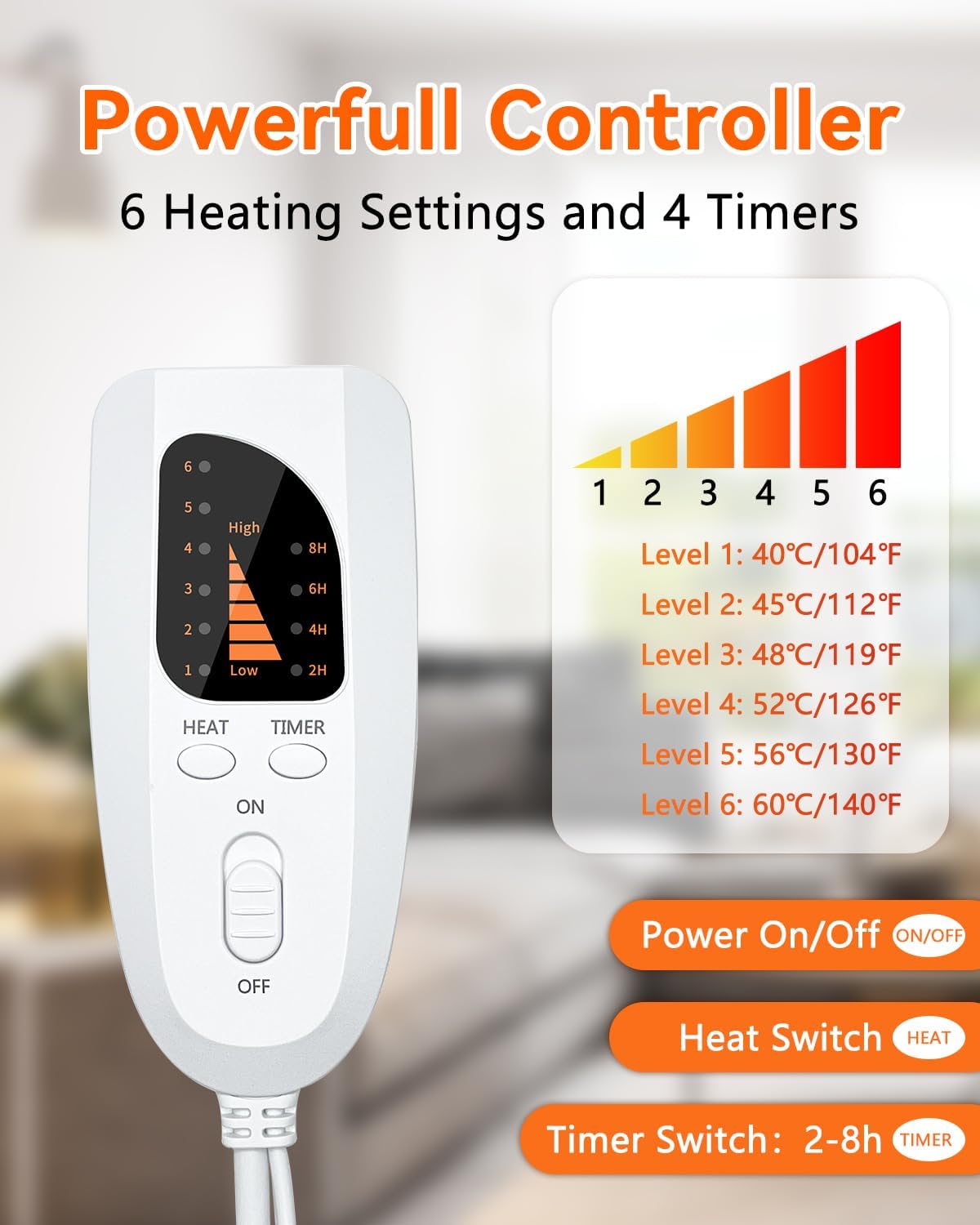 Heated Foot Warmer Electric Feet Pad Split Design 6 Temp Timer