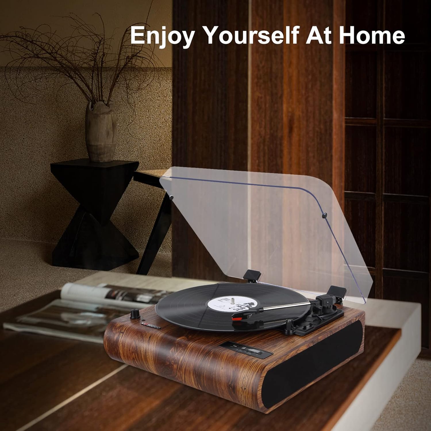 Bluetooth Record Player 3 Speed FM Radio USB SD Recording