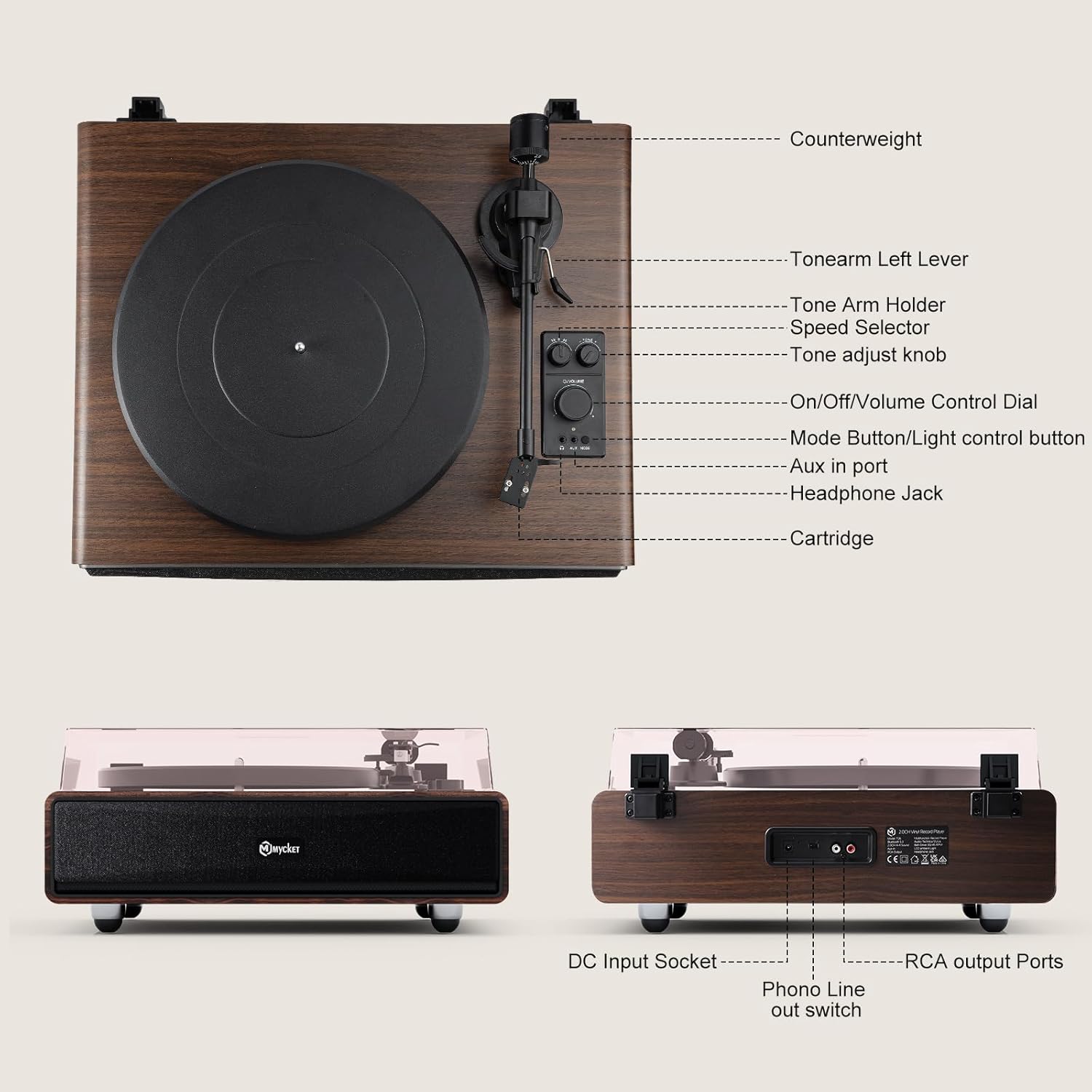 Bluetooth Vinyl Record Player Turntable with Speakers