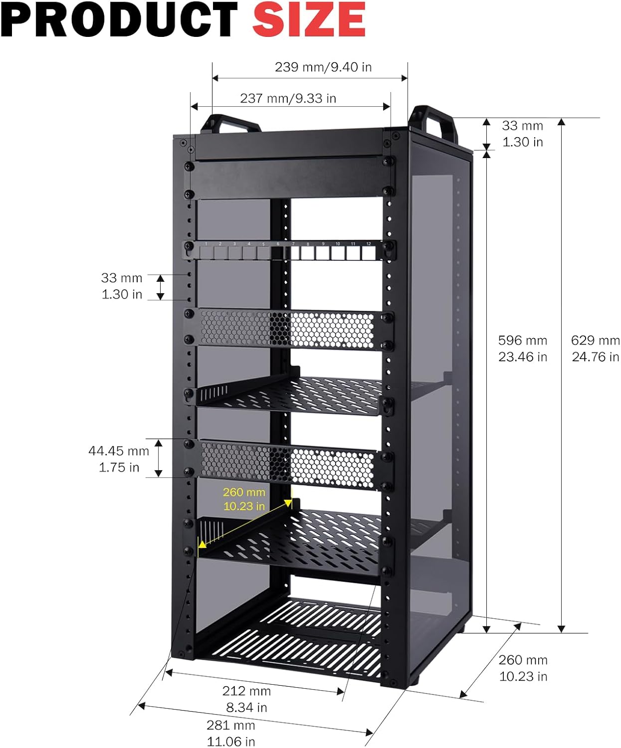 10in 12U Mini Server Rack Cabinet Black AV NAS Desktop