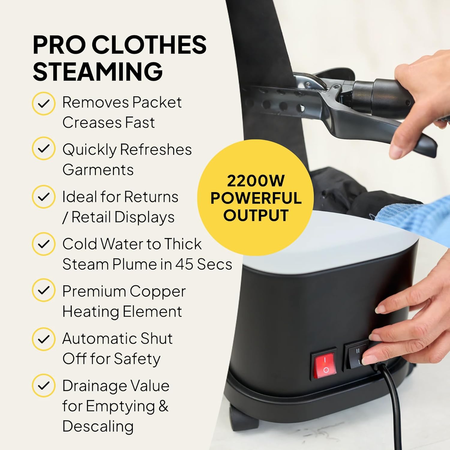 Commercial Garment Steamer 2200W 4L Tank 120min Steam Upright