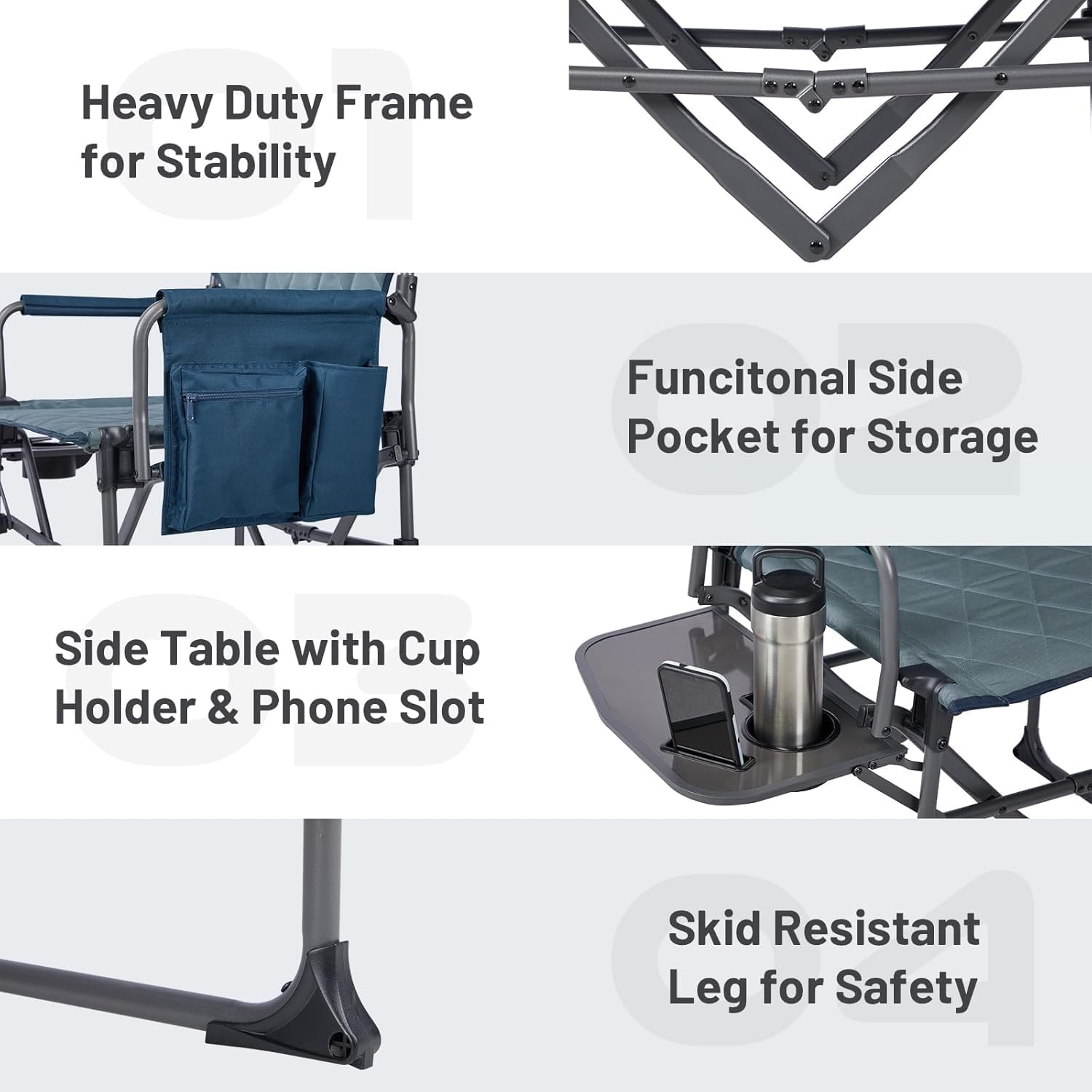2 Pack Heavy Duty Folding Directors Camping Chairs Blue